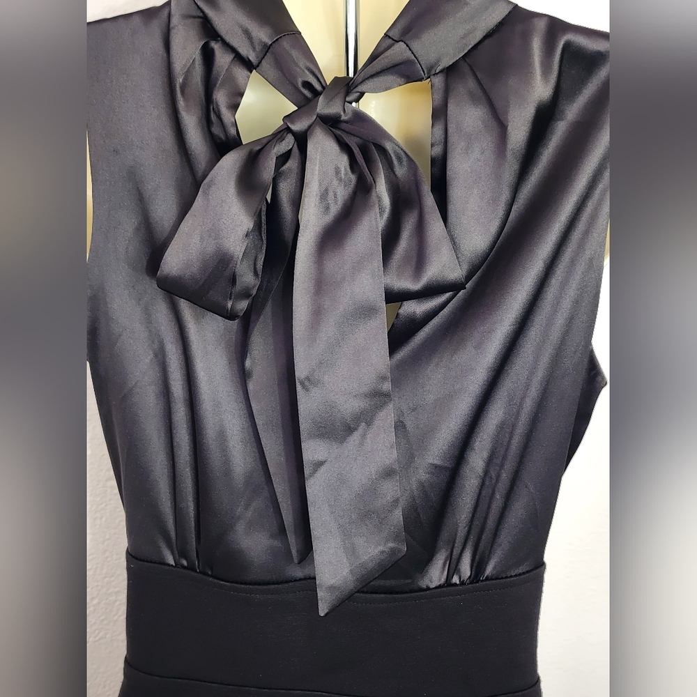 Donna Ricco Dress Satin Bodice Tie Back Sash Black Soze 4 - Picture 9 of 13